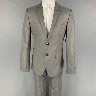 LOVE MOSCHINO Size 40 Black Grey Nailhead Cotton Blend Notch Lapel Suit