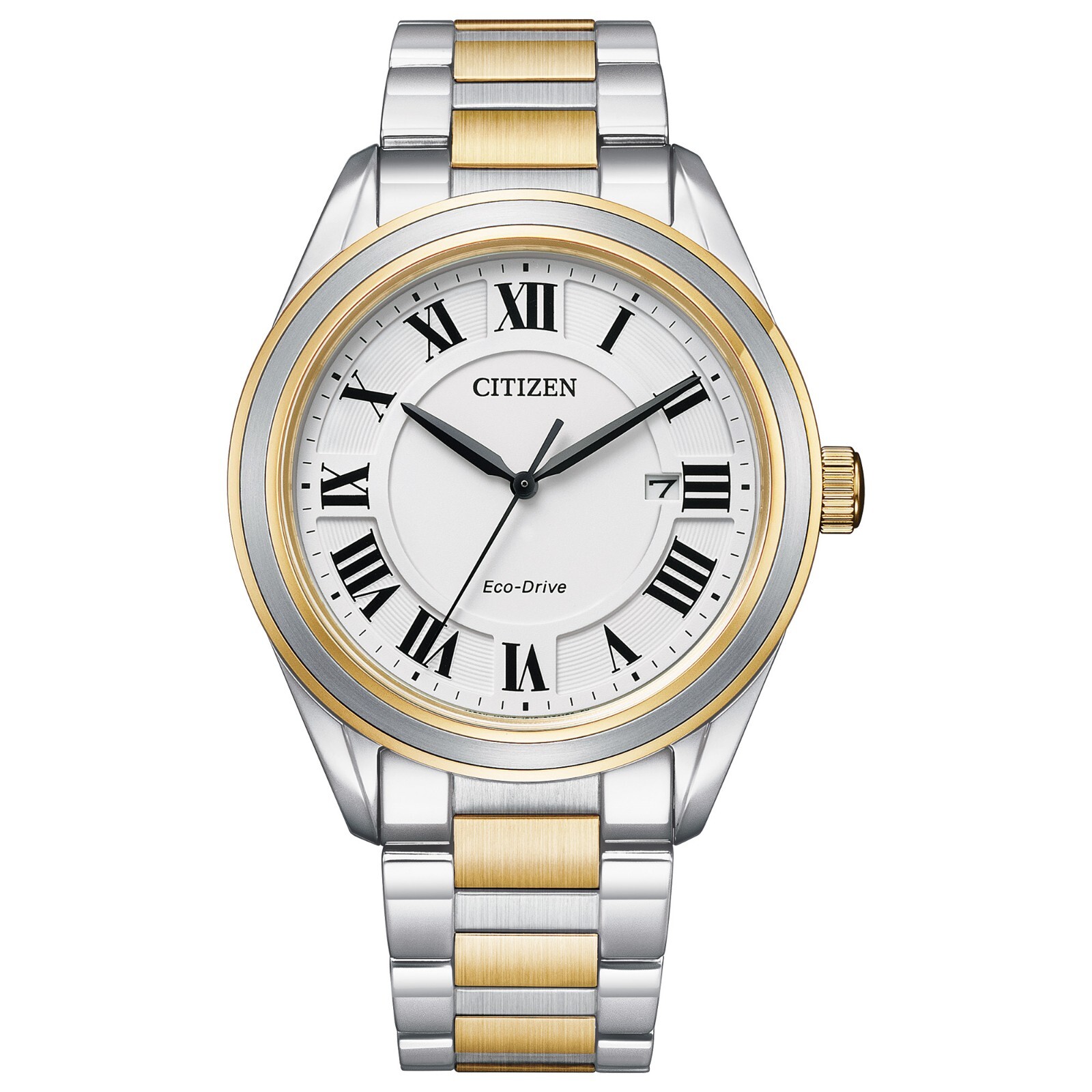 Citizen Eco-Drive Mens Roman Numerals Calendar Two-Tone Citizen Eco-Drive Mens Roman Numerals Calendar Two-Tone