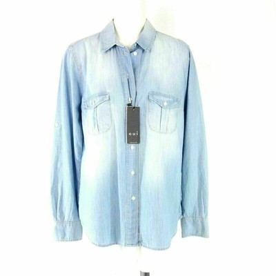 Oui Damen Jeans Hemd Bluse Damenshirt Jeanshemd Oberteil Blau Denim 40 L Neu