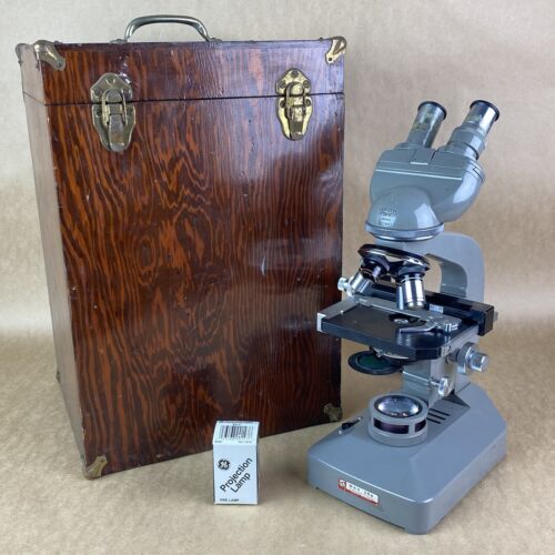 Olympus Tokyo Japan Grey Microscope Binocular 1950s W/ Box Olympus Tokyo Japan Grey Microscope Binocular 1950s W/ Box