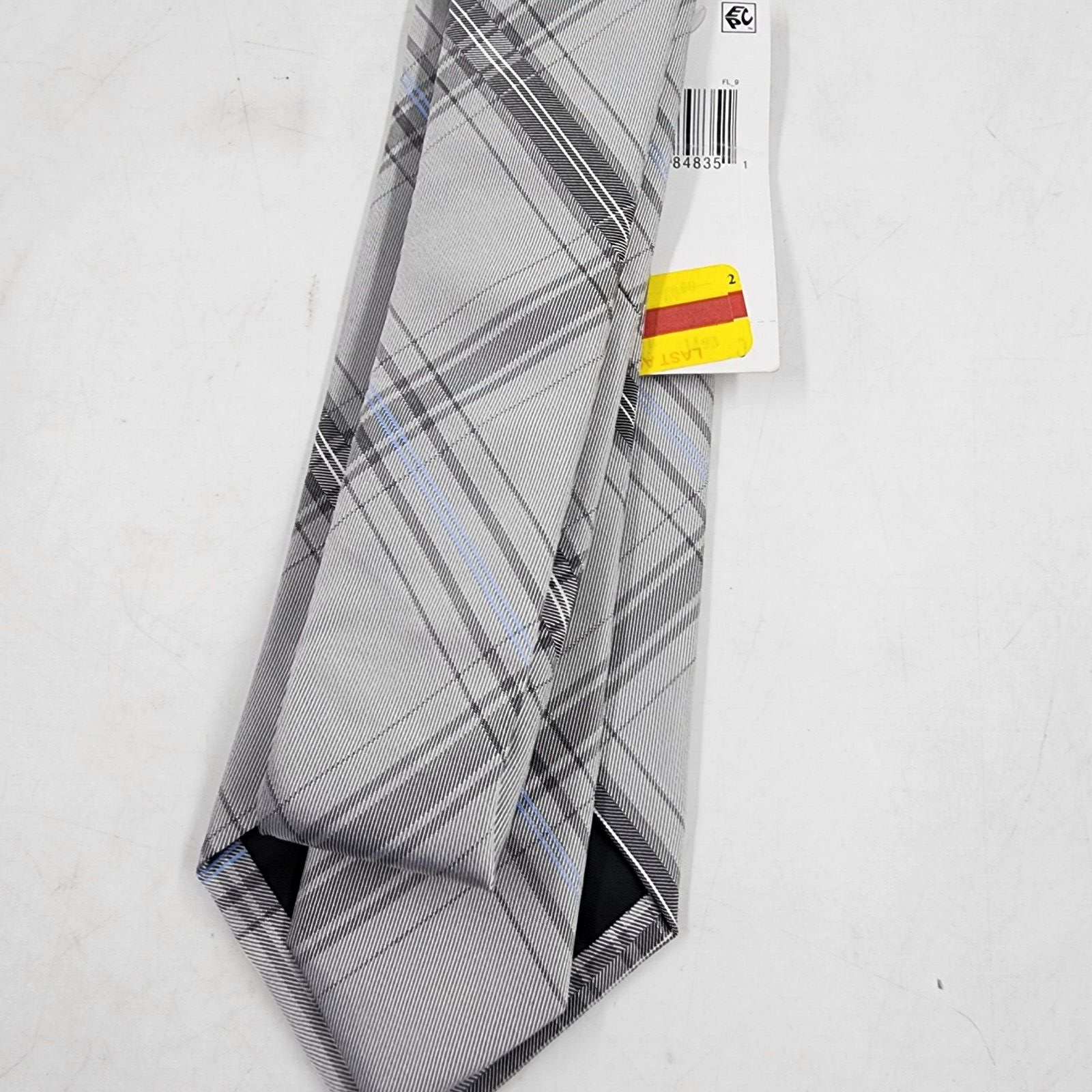 Calvin Klein Silk Slim Plaid Tie Men's One Size Gray Blue Pointed Design - Picture 8 of 13