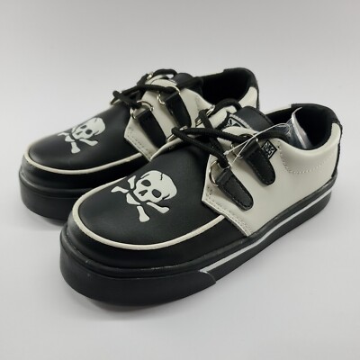 T.U.K. Skull and Crossbones Creeper Black White Kids Size 13 Sneakers Shoes