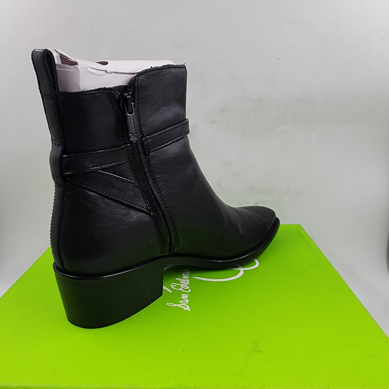 Sam Edelman Brawley Buckled Pointed Ankle Boots Women's 7 Black Side Zip Closure - Picture 9 of 16