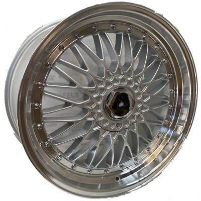 22x9/10.5 Wheels 22'' BBS Style Staggered Rims Gloss Silver Machined Lips 4pc Set