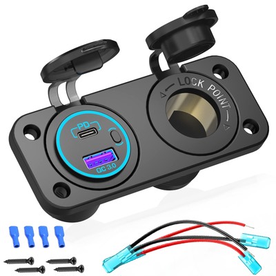 Upgraded Version 12V Cigarette Lighter Socket Quick Charge 3.0 & PD 3.0 USB C...
