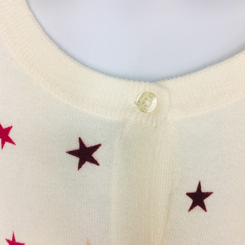 Lands' End Kids Girls White Pink Star Pattern Cardigan Thin Sweater medium 10/12