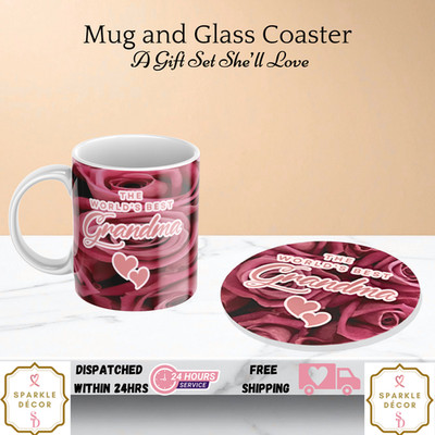 Personalised Mug & Coaster Gift Set The World’s Best Grandma Floral Present
