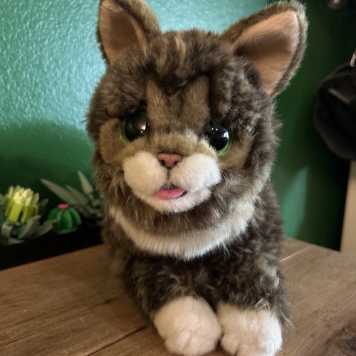 Cuddle Barn Lil Bub Tabby Cat Plush Toy 12" Realistic Stuffed Animal Green Eyes