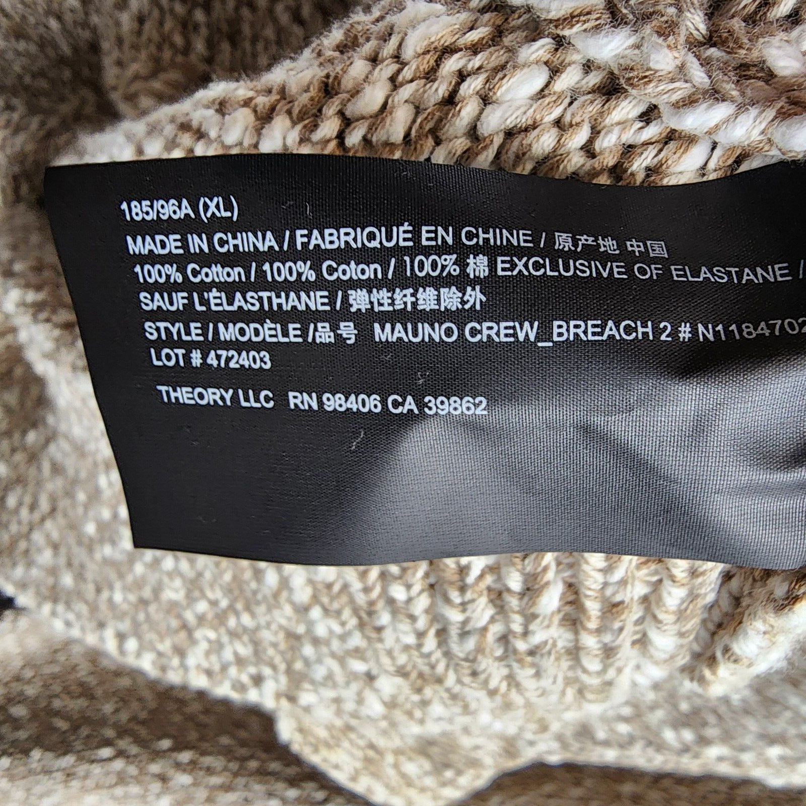 Theory Mauno Crewneck Sweater Men's XL Pumice Multi Ribbed Long Sleeve Pullover - Picture 11 of 14