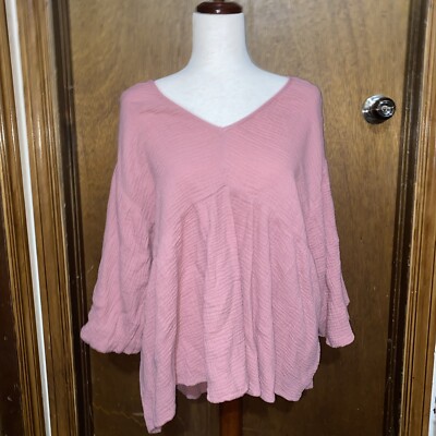 Cato Women's Top Pullover Blouse Pink Ruffle 3/4 Sleeve Size XL