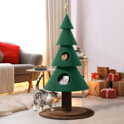 Christmas Cat Tree with Cat House Cat Tower for Indoor Cats with Cat Condos