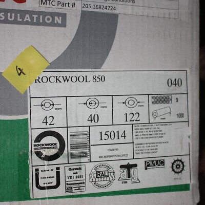 Rockwool 805 040 Insulating shells non ALU 42mmID 40mm wall 122mmOD 1000mm long