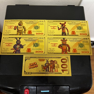 24k Gold Foil Plated Five Nights At Freddys Banknote Set Horror Collectible