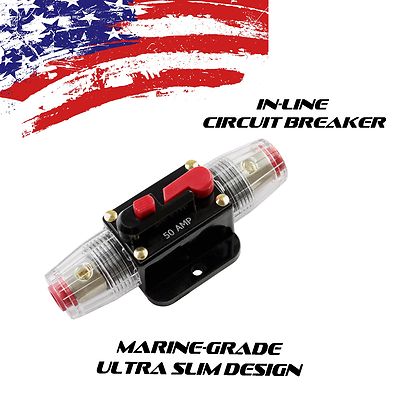CAR STEREO AUDIO 12V CIRCUIT BREAKER FUSE INLINE FITS 4 8 GAUGE WIRE 50 AMP 