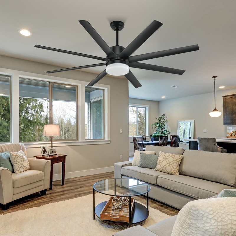 60" Black Ceiling Fan Dimmable LED 3 Color Indoor Outdoor Light Fan w/ 6 Speeds
