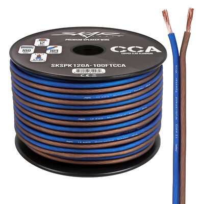 12 Gauge AWG Audio Speaker Wire - 100 Feet (Blue/Brown)