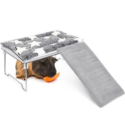 Guinea Pig Hideout with Movable Ramp and Fleece Mat - Small Animal House Bed