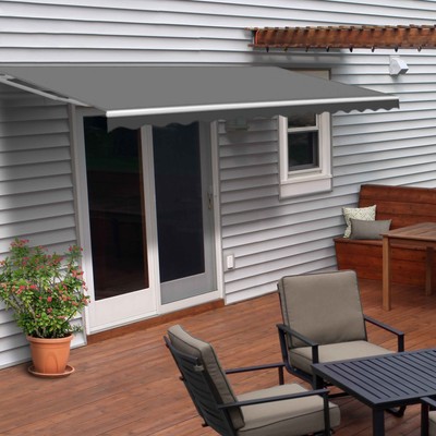 ALEKO Retractable Motorized Patio Awning 12 x 10 feet Grey Sun Shade Canopy