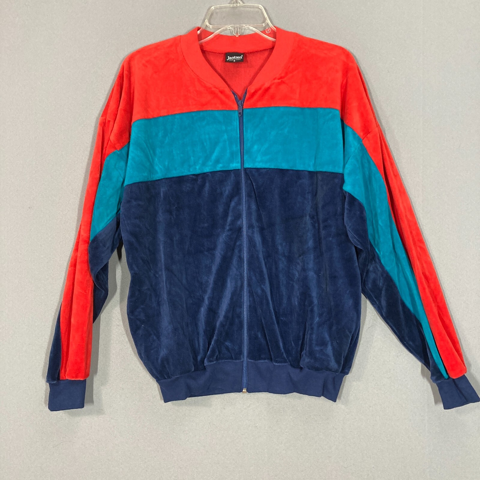 VTG 80s Track Leisure Velour Jacket Jantzen USA Made Men's