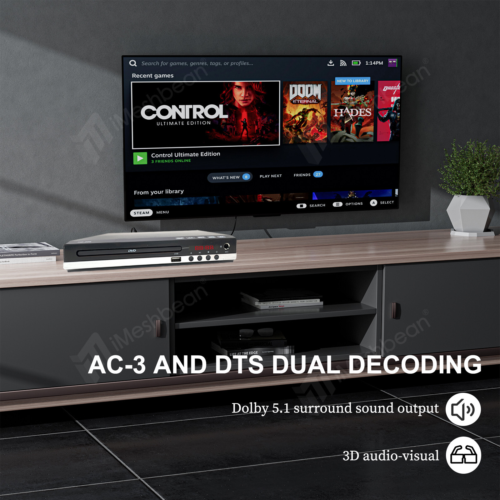 2024 DVD Player 1080P HD DVD CD Disc Player HDMI/AV Output & USB Input for TV