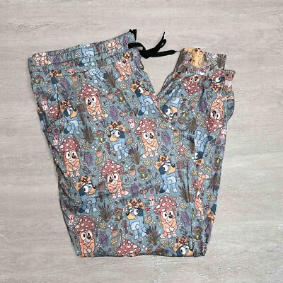 Enchanted Forest Mushroom Friends Bluey Heeler Dog Print Kids Joggers w/ Pockets