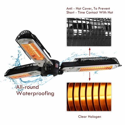 ART TO REAL Electric Patio Parasol Umbrella Heater Folding Outdoor Electric I...