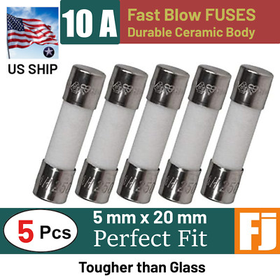 5 Pcs Fast-Blow Ceramic Fuse 10A 250V Durable 5 x 20 mm (10 Amp) | US Ship