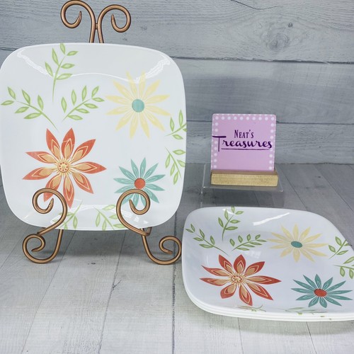 Corelle HAPPY DAYS Break Chip Resistant Muli Floral Square 9" Lunch Plates Set 4