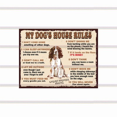 My Dog’s House Rules Metal Sign – Funny Dog Rules Wall Plaque – Various Breeds