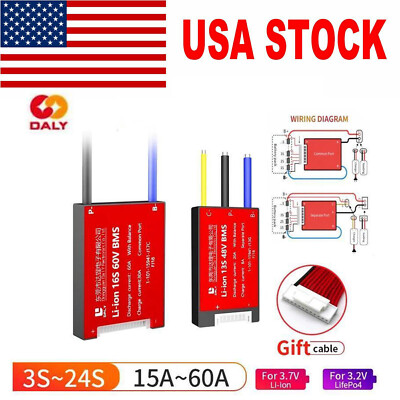 Daly Lifepo4 BMS Li-ion 4S 8S 10S 13S 16S 10A -100A For Battery Pack Board USA