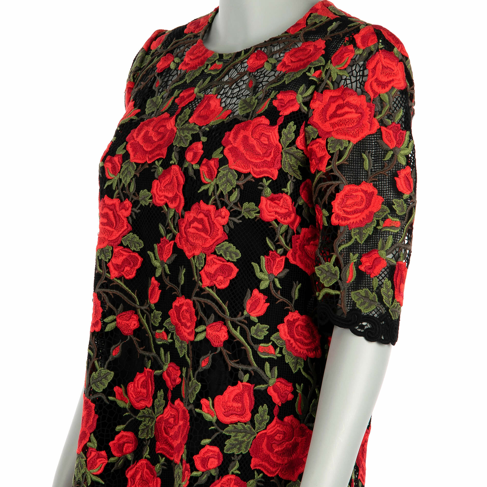 black dress with red roses embroidery