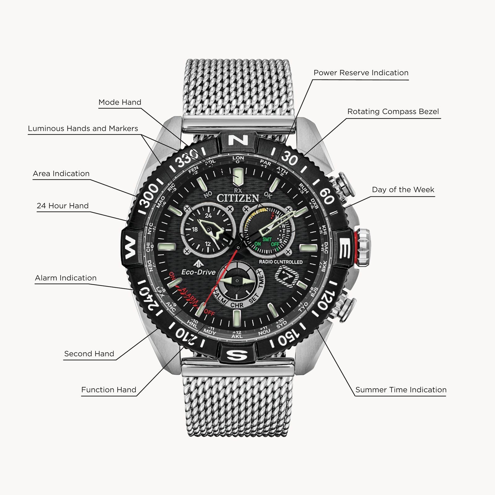 Pre-owned Citizen Cb5840-59e Promaster Navihawk Radio Controlled World Time Watch