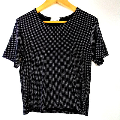 Vintage Jaipur Top Shirt Women's Size Large Black White Polka Dot Pullover