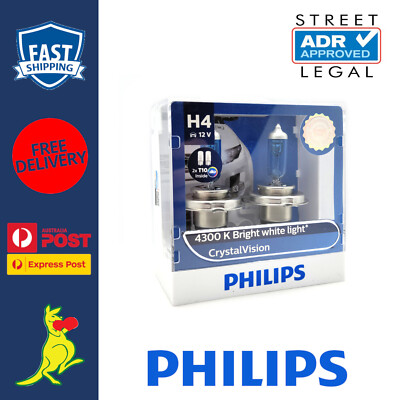 Philips Crystal Vision Headlight Globe H4 12V 60/55W 4300K BONUS T10 LED Globes