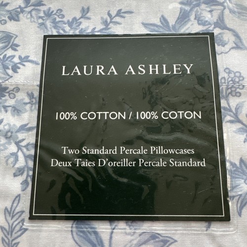 Set of 2 Laura Ashley BETINA Standard Pillowcases White & Blue Floral NWT