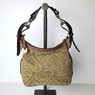 Vtg Dooney Bourke Denim Heart Olive Green Amber Signature Bag Slouch Purse eBay