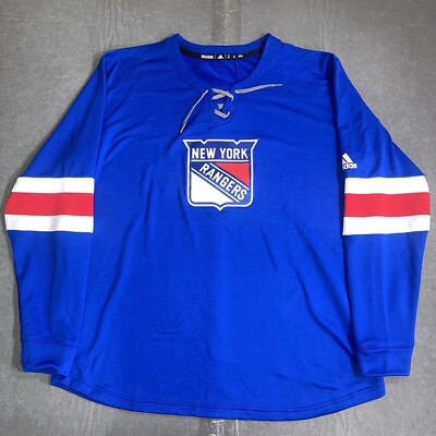 Adidas Sweatshirt Mens 2XL New York Rangers Jersey Style Tie Up Blue Patch NWOT