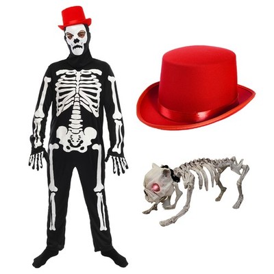 FUNNY BONES SKELETON MENS COSTUME + DOG ADULT HALLOWEEN COSTUME MEDIUM LARGE