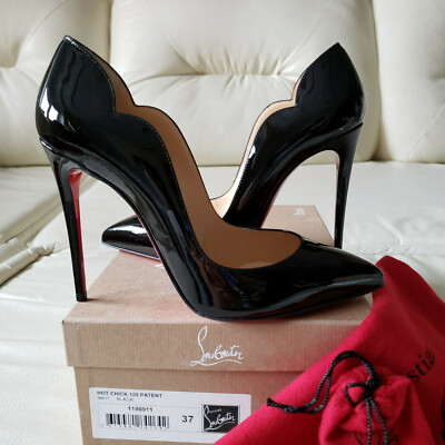 NIB Christian Louboutin Hot Chick 100 Black Patent Pump 37