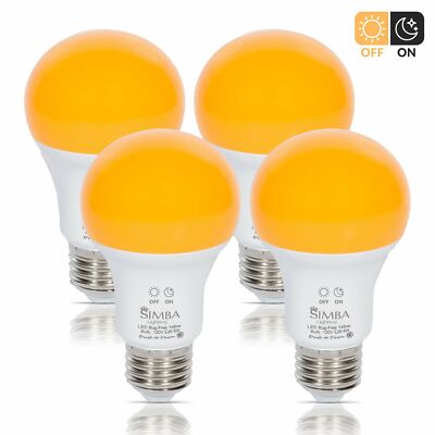 [4 Pack] LED Bug Repelling 2000K Bulb 6W / 40W with Dusk-to-Dawn Sensor E26 Base