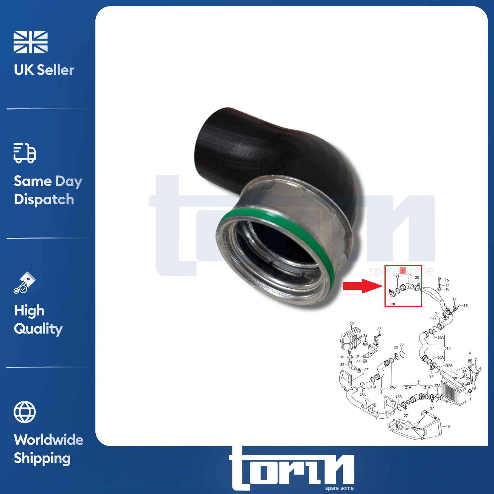 INTERCOOLER TURBO HOSE PIPE FOR AUDI A4 B6 B7 1.9 2.0 TDi 2000-2009 3B0145838A