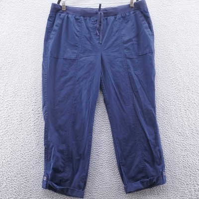 Talbots Woman Navy Blue Cropped Pants 16W Elastic Waist Drawstring Casual