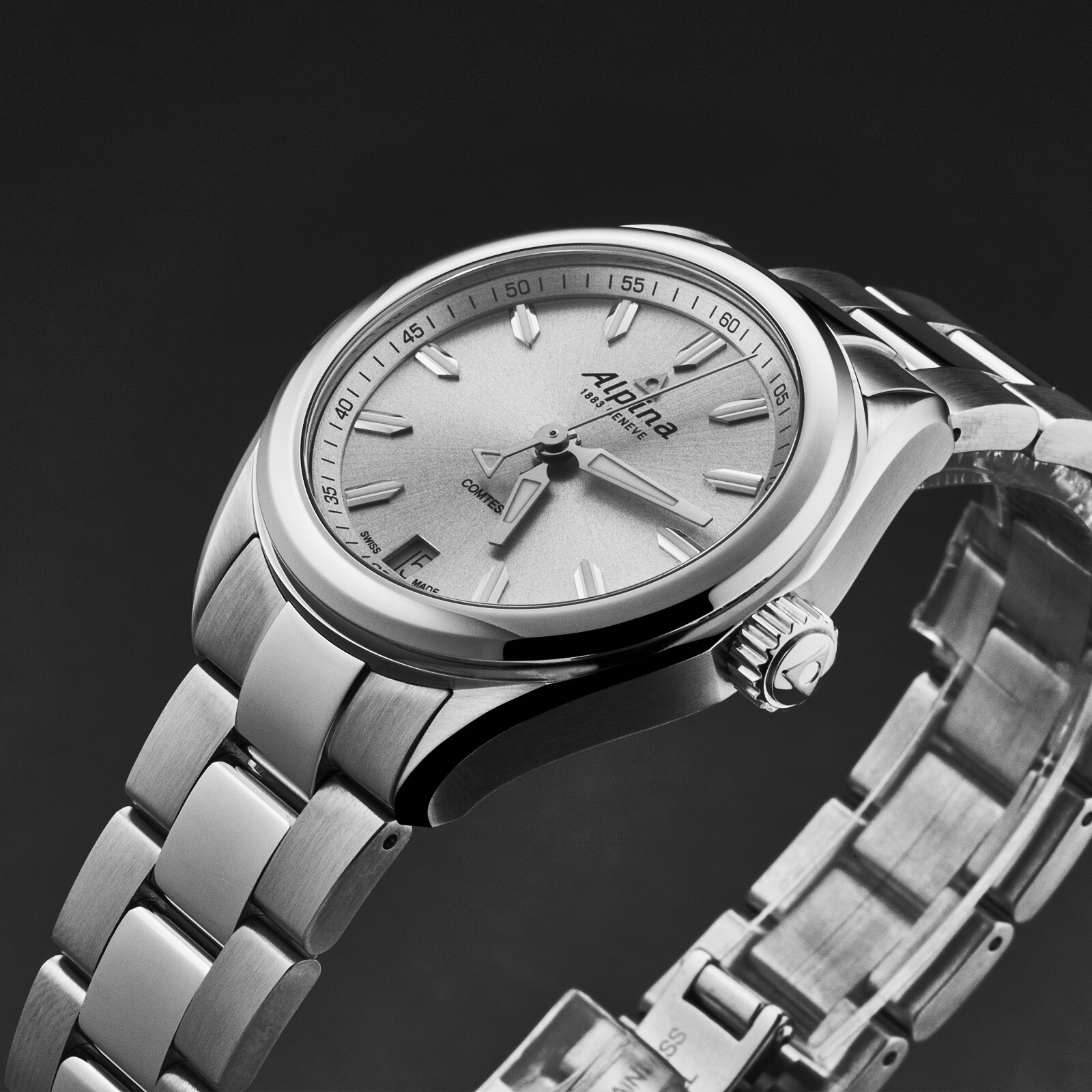 Pre-owned Alpina Womens Comtesse Blooming Purple Dial Stainless Steel Al-240lp2c6b