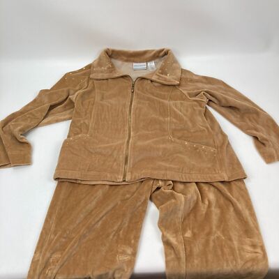 ALFRED DUNNER Petite 12  2 Piece SWEATSUIT Tracksuit  brown Sequin
