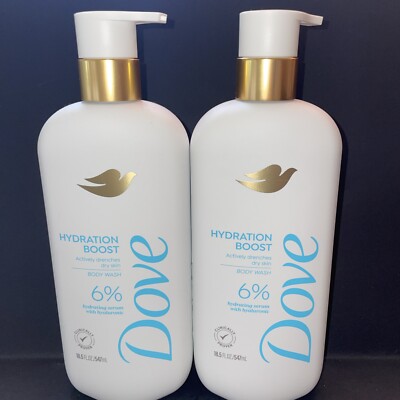 2 X DOVE HYDRATION BOOST BODY WASH HYDRATION SERUM WITH HYALURONIC ACID 18.5oz
