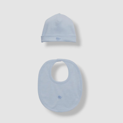 $46 Kissy Kissy Baby Boys Blue Striped Jungle Jury Hat & Bib Set Size S