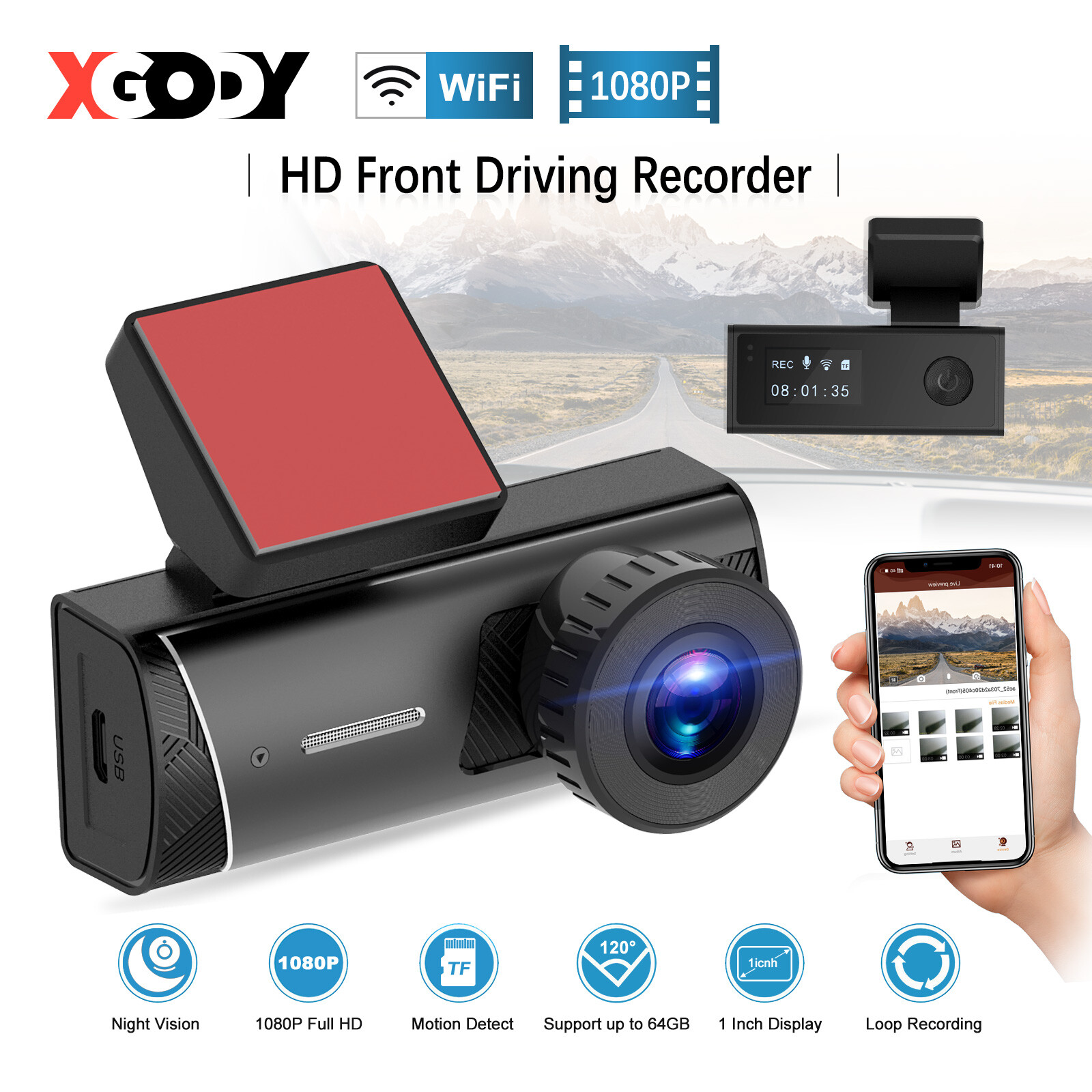 XGODY WIFI APP Full HD 1080P Dash Cam Car DVR Front Camera N