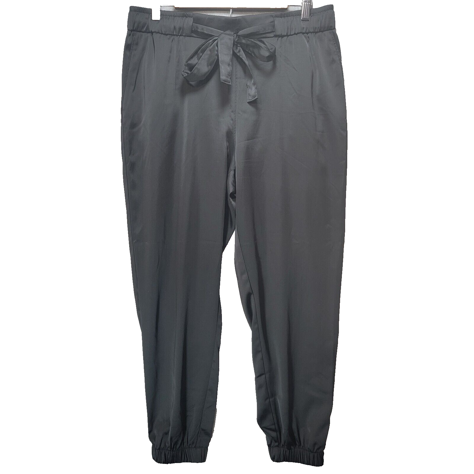 Rachel Zoe Joggers Womens L Black Satin Elastic Waist Drawstring
