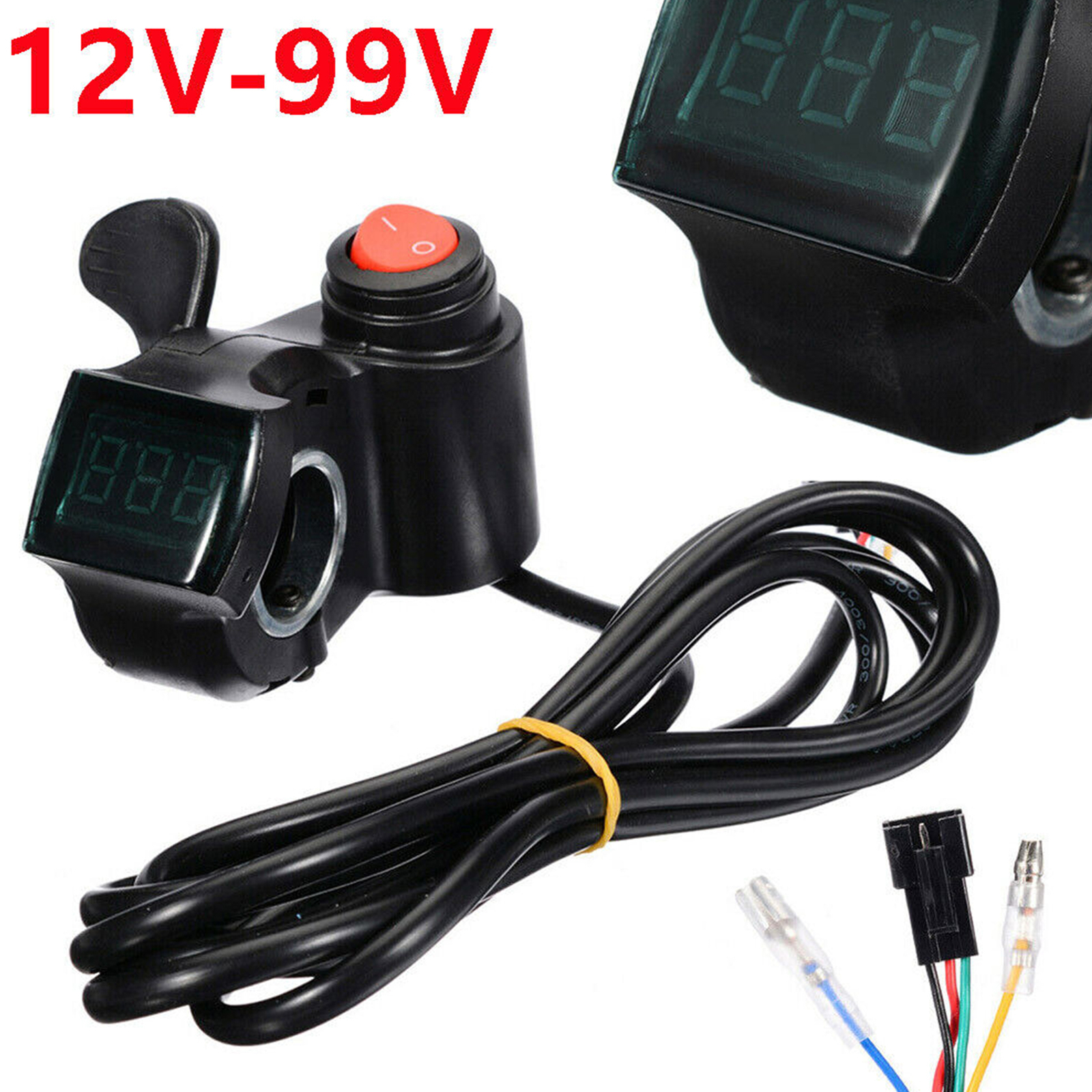 12V-99V LED Bike Thumb Throttle With Power Switch Voltage For Electric E-bike US