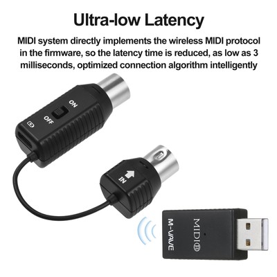 M-VAVE MS1 Mini Wireless Transmission System MIDI Adapter Ultra Low Latency A4J6